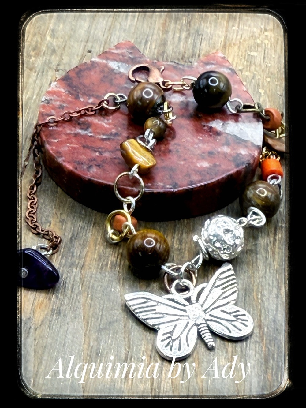 BOHEMIAN FALL + tiger’s eye beaded gold adjustable  tennis bracelet